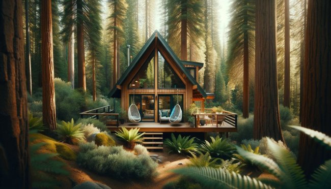 Аренда дома с панорамными окнами в еловом лесу